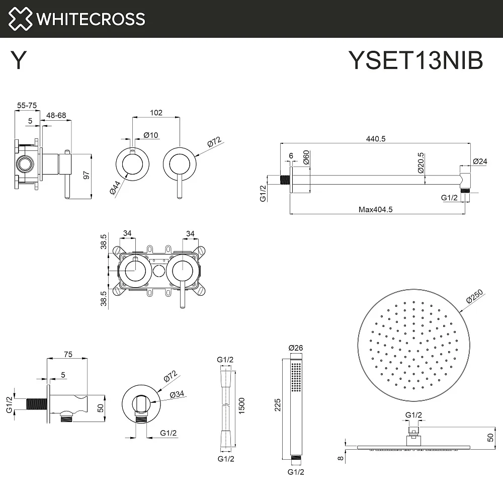 Душевой комплект WHITECROSS Y YSET13NIB, С ВНУТРЕННЕЙ ЧАСТЬЮ, брашированный никель Sancos — официальный сайт