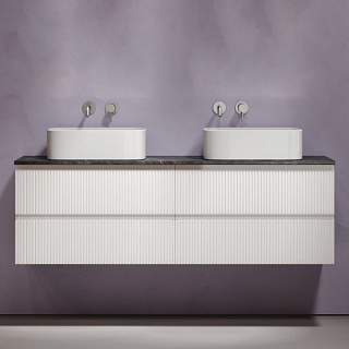 Тумба с раковиной Sancos Snob T 160 bianco, столешница черный мрамор TT160A1, раковина CN6052