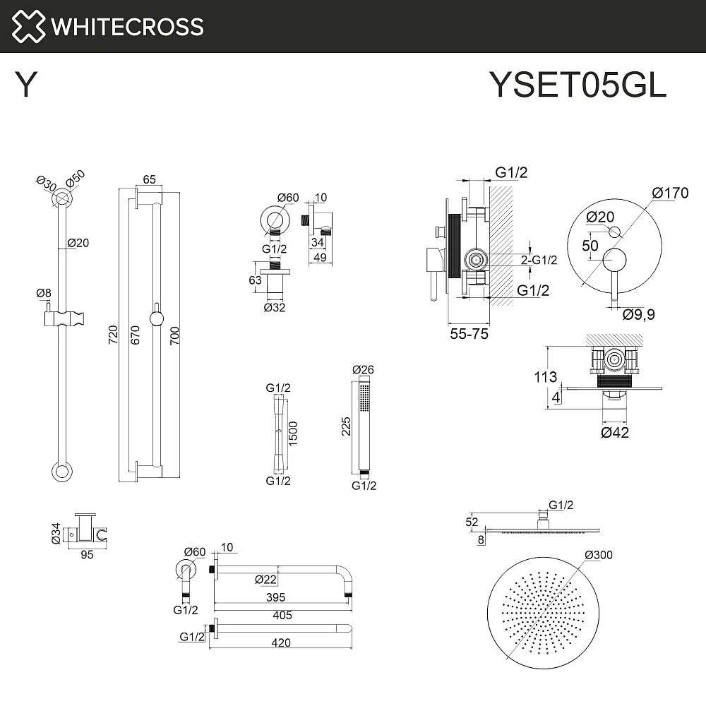 Душевой комплект WHITECROSS Y YSET05GL, С ВНУТРЕННЕЙ ЧАСТЬЮ, золото Sancos — официальный сайт