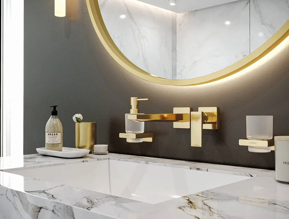 Дозатор Hansgrohe AddStoris 41745990 полированное золото Sancos — официальный сайт