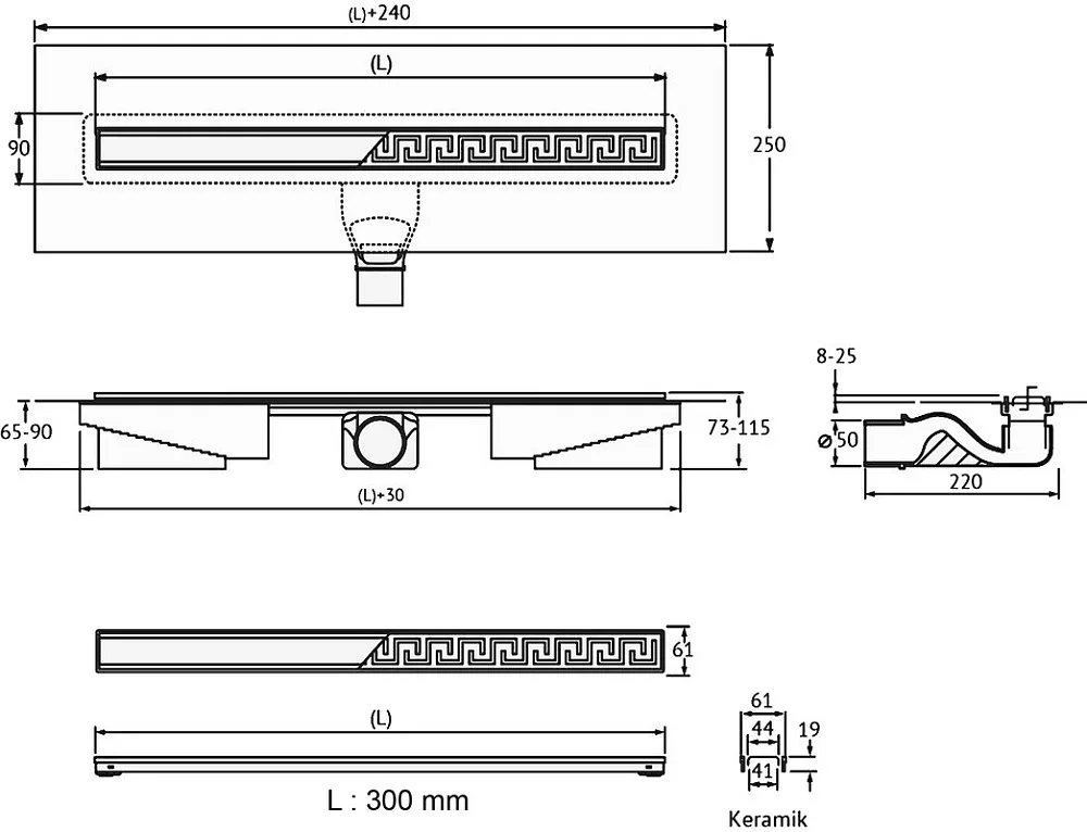 Душевой трап (лоток) Berges B1 Keramik 090114, 30 см Sancos — официальный сайт