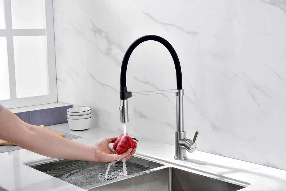 Смеситель для кухни Paulmark Halt Ha214021-Ni, никель, с гибким изливом Sancos — официальный сайт