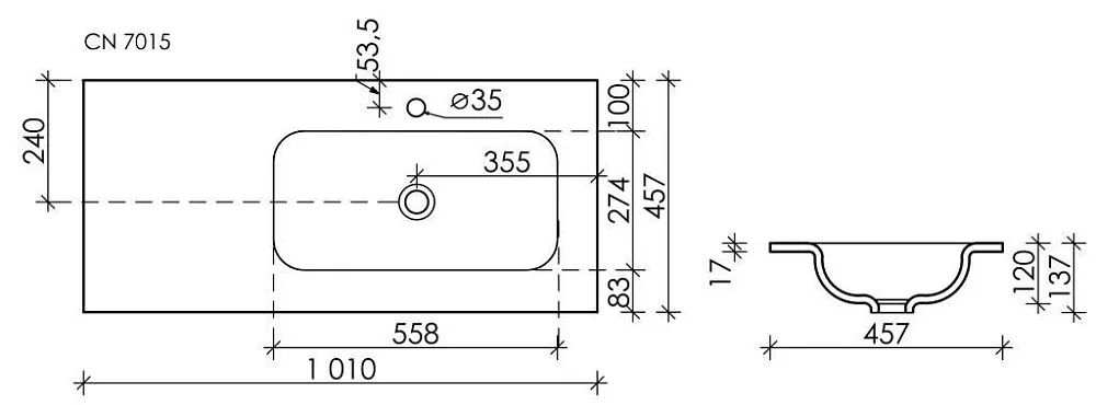 Мебельная раковина Ceramicanova Grace прямоугольная черная матовая 101 см CN7015MB Sancos — официальный сайт