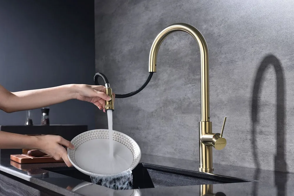 Смеситель для кухни Paulmark Galant Ga213077-SBG светлое брашированное золото Sancos — официальный сайт