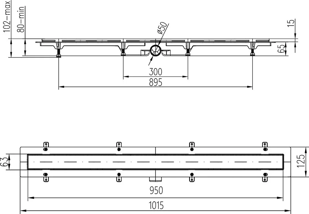 Душевой трап (лоток) MCH Chudej Medium CH950/50M, 95 см, хром Sancos — официальный сайт