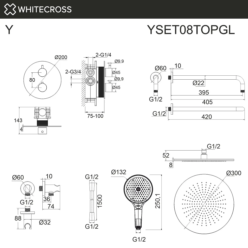 Душевой комплект WHITECROSS Y YSET08TOPGL, С ВНУТРЕННЕЙ ЧАСТЬЮ, золото Sancos — официальный сайт