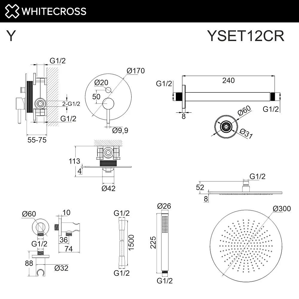 Душевой комплект WHITECROSS Y YSET12CR, С ВНУТРЕННЕЙ ЧАСТЬЮ, хром Sancos — официальный сайт