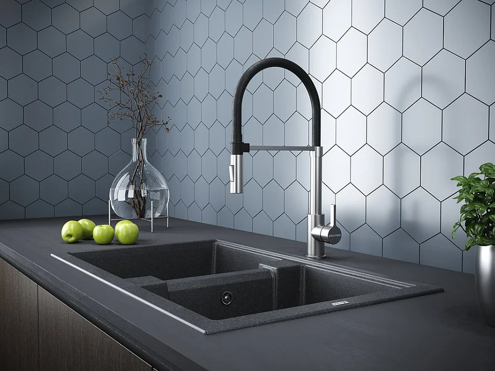 Смеситель для кухни Paulmark Halt Ha214021-Ni, никель, с гибким изливом Sancos — официальный сайт