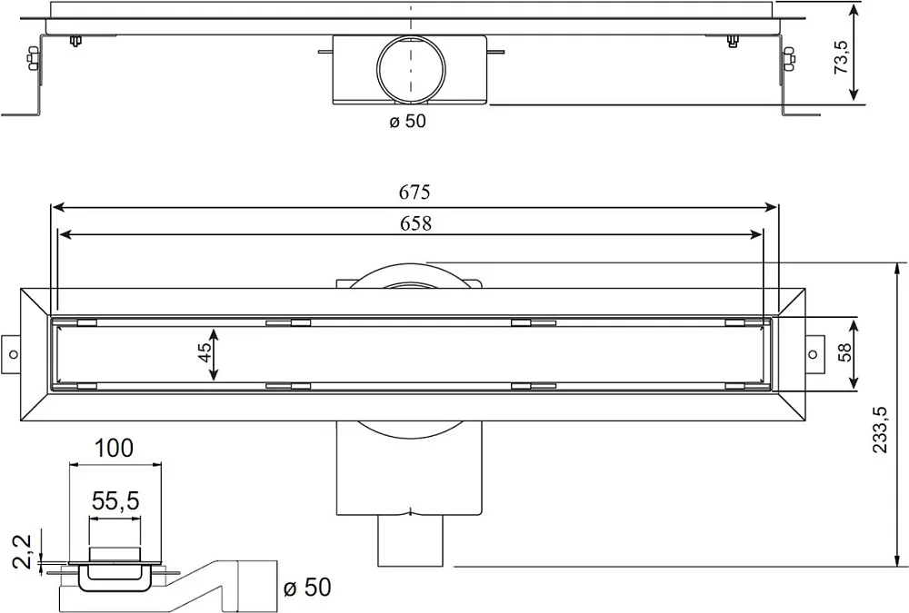 Душевой трап (лоток) Plumberia Selection PST In-Tile 70 см, нержавеющая сталь матовая Sancos — официальный сайт