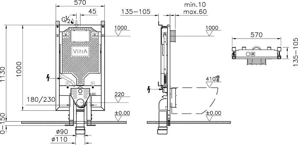Система инсталляции для унитазов VitrA Vpro 765-5800-01, + Кнопка смыва VitrA 740-0580 хром Sancos — официальный сайт