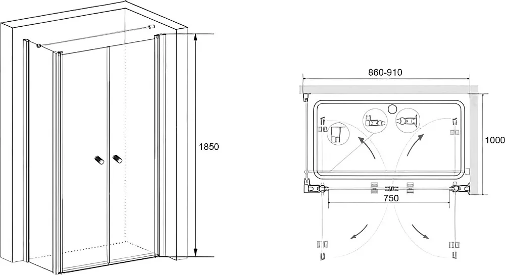 Душевой уголок RGW Passage PA-04+100 см (86-91)x100x185 профиль хром, стекло прозрачное Sancos — официальный сайт