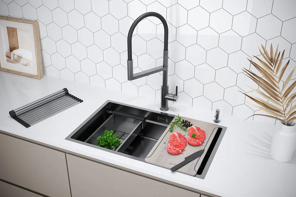 Мойка кухонная Paulmark Next-Multi Sink 74 UNI PM787445-GM вороненая сталь Sancos — официальный сайт
