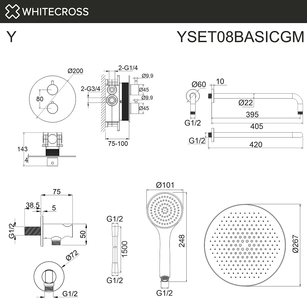 Душевой комплект WHITECROSS Y YSET08BASICGM, С ВНУТРЕННЕЙ ЧАСТЬЮ, оружейная сталь Sancos — официальный сайт