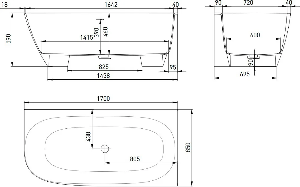 Ванна из искусственного камня Salini Sofia Corner L 170x85 см, угловая, левая, пристенная, белая, ас Sancos — официальный сайт