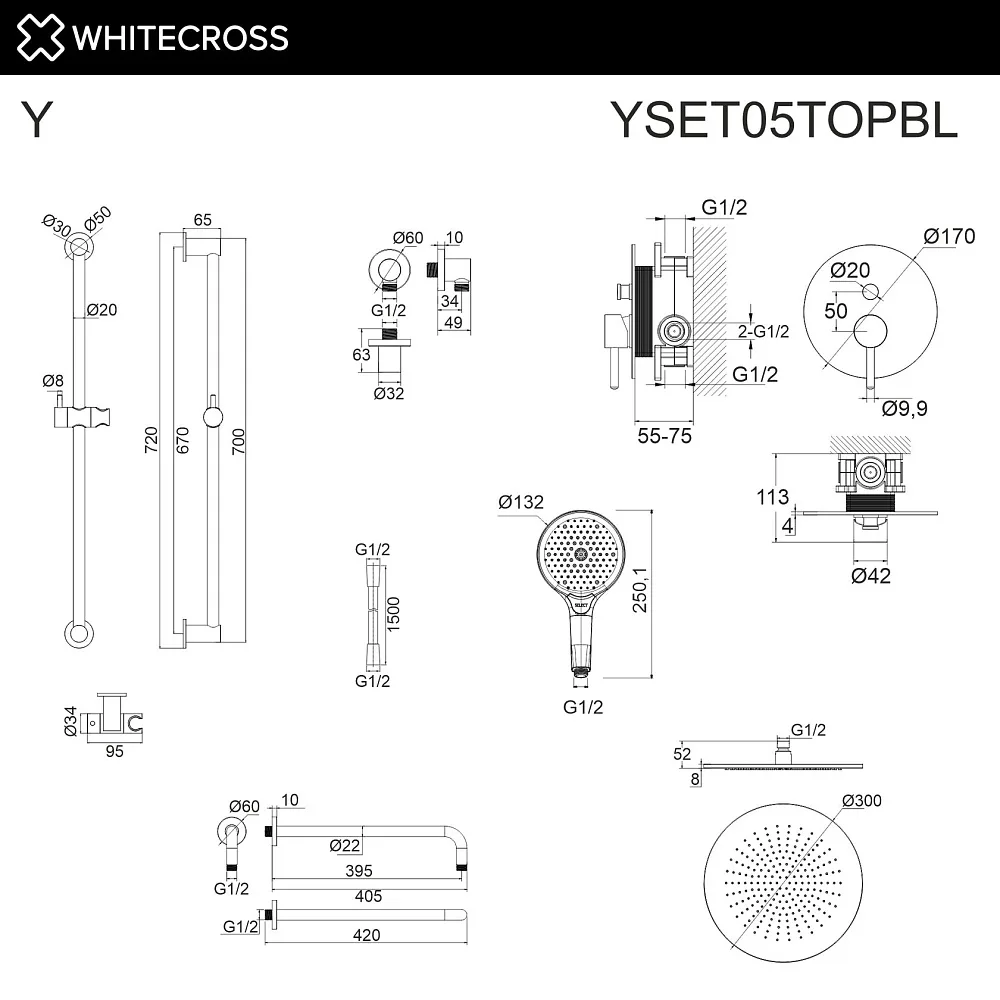 Душевой комплект WHITECROSS Y YSET05TOPBL, С ВНУТРЕННЕЙ ЧАСТЬЮ, черный матовый Sancos — официальный сайт