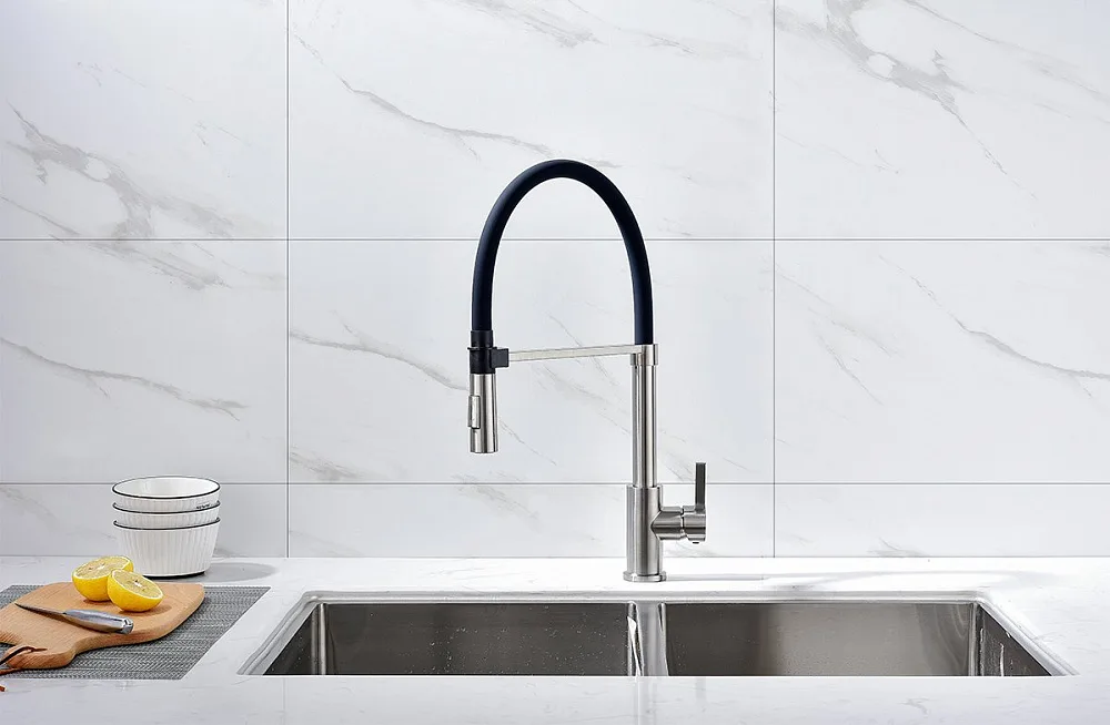 Смеситель для кухни Paulmark Halt Ha214021-Ni, никель, с гибким изливом Sancos — официальный сайт