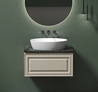 Тумба с раковиной Sancos Very 80 см, beige soft, столешница черный мрамор, раковина CN5018