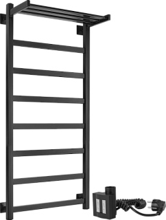 Полотенцесушитель электрический Secado Корсико 1 СП , 100x50 ТЭН квадратный, черный матовый, L