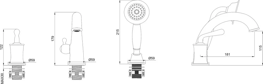 Смеситель на борт ванны Wonzon & Woghand WW-88659008-CR, хром Sancos — официальный сайт