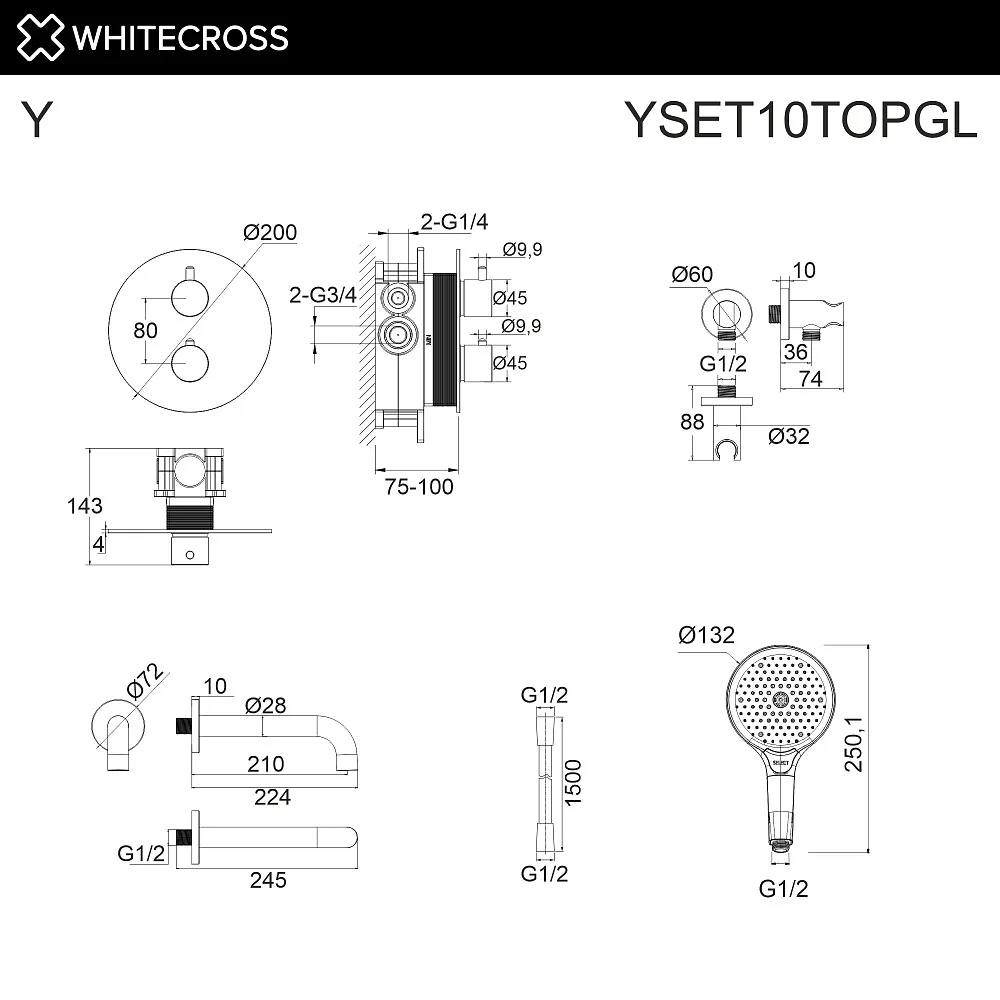 Душевой комплект WHITECROSS Y YSET10TOPGL, С ВНУТРЕННЕЙ ЧАСТЬЮ, золото Sancos — официальный сайт