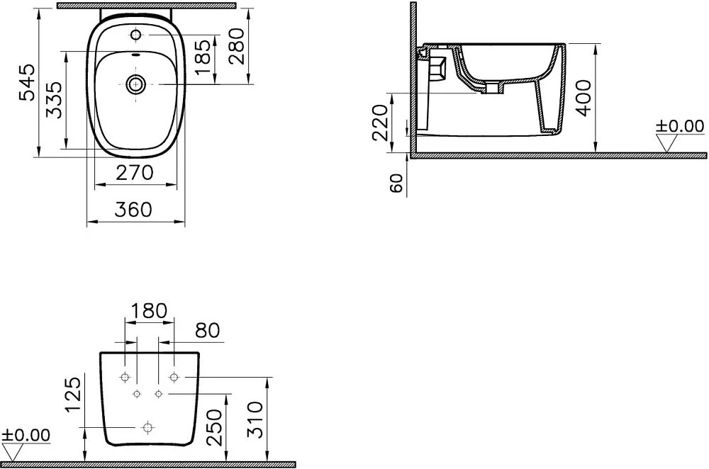 Биде подвесное VitrA Plural 7831B401-0288 матовое белое Sancos — официальный сайт