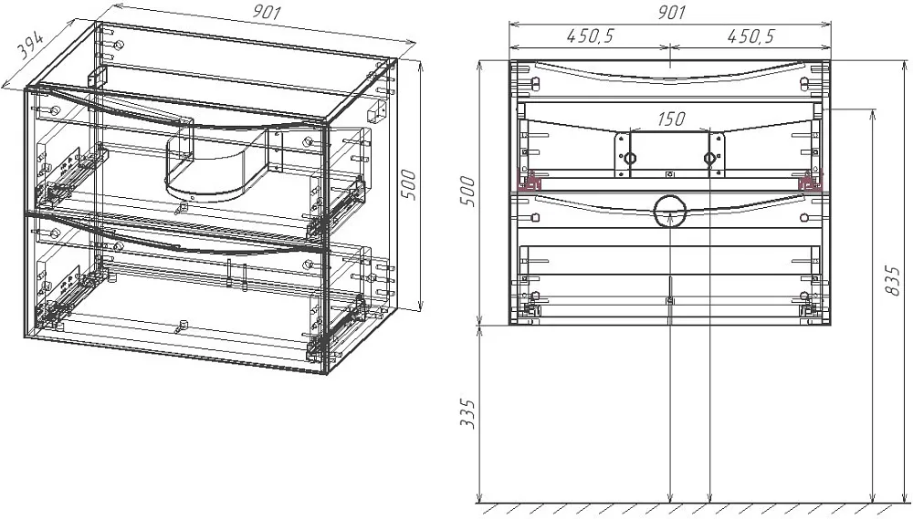 Тумба под раковину без столешницы Vincea Mia Slim 90, подвесная, 2 ящика, бетон Sancos — официальный сайт