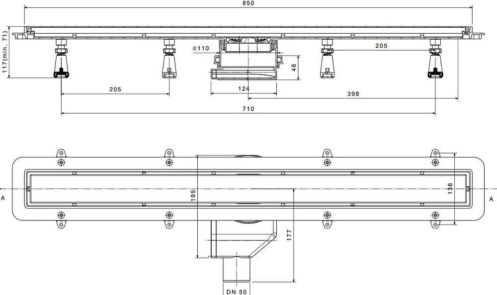 Душевой трап (лоток) Pestan Confluo Premium Line 850, белое стекло/сталь Sancos — официальный сайт