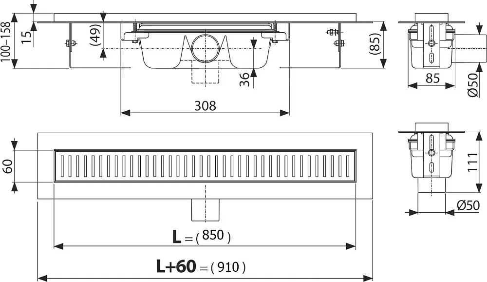 Душевой трап (лоток) AlcaPlast APZ1 S 850, с опорами Sancos — официальный сайт