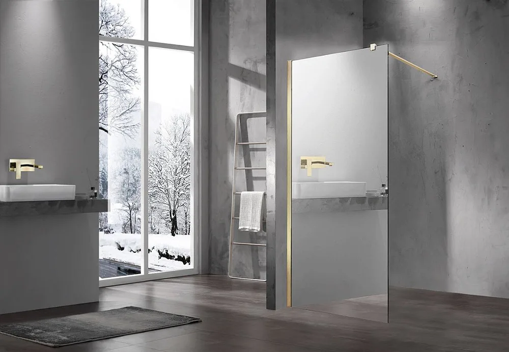Душевая перегородка Vincea Walk-in VSW-1H900MRG профиль матовый золотой, стекло зеркальное Sancos — официальный сайт