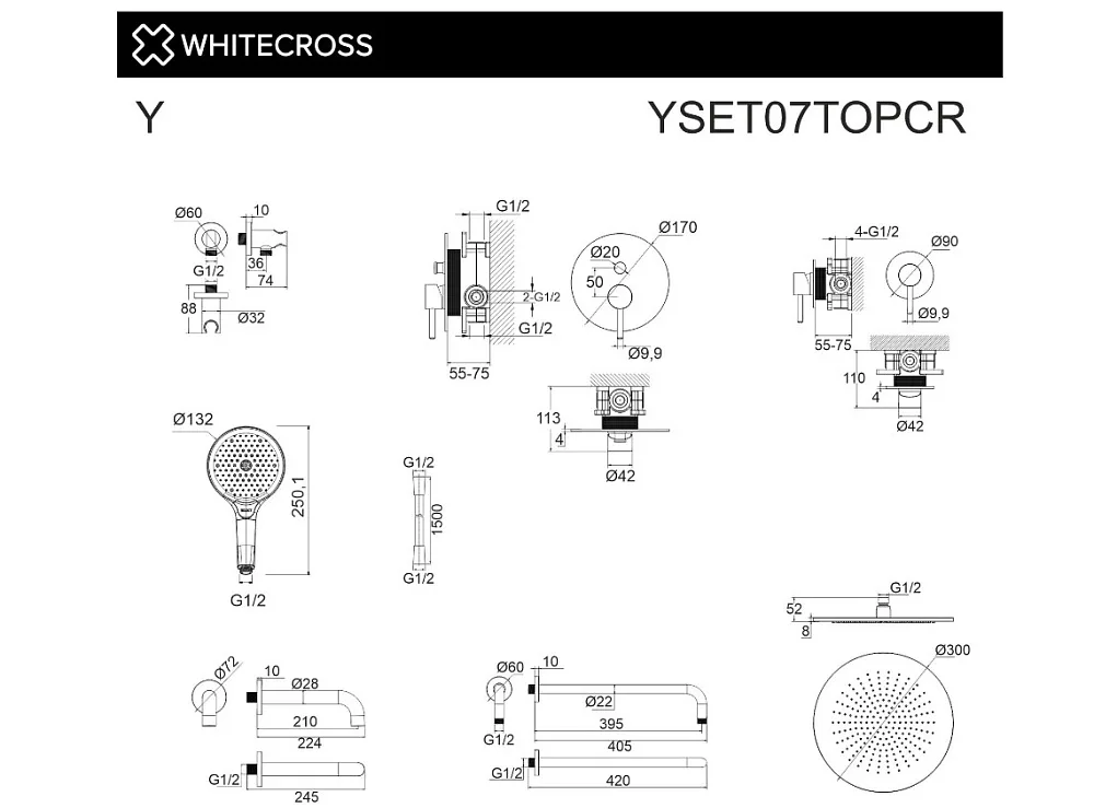 Душевой комплект WHITECROSS Y YSET07TOPCR, С ВНУТРЕННЕЙ ЧАСТЬЮ, хром Sancos — официальный сайт