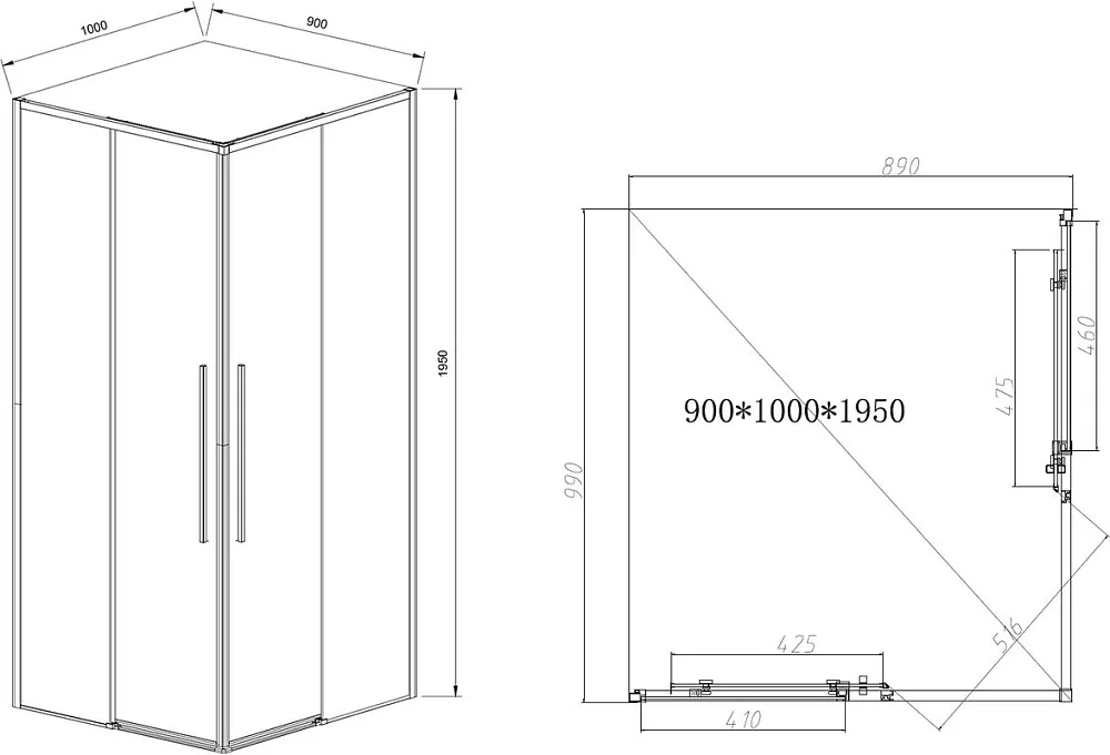 Душевой уголок Vincea Slim-N VSS-4SN9010CLB 100x90, профиль черный Sancos — официальный сайт
