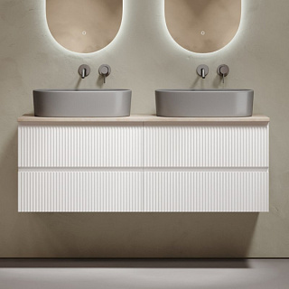 Тумба с раковиной Sancos Snob R 140 bianco, столешница бежевая TT140A2, раковина CN6048MH