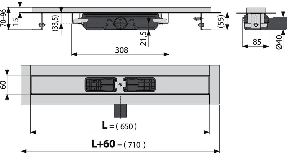 Душевой трап (лоток) AlcaPlast APZ101 650, с опорами Sancos — официальный сайт