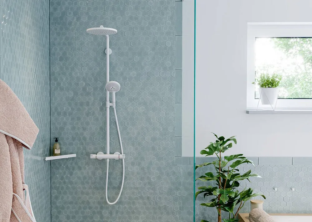 Душевая стойка Hansgrohe Croma Select S 280 1jet 26890700, с термостатом, матовый белый Sancos — официальный сайт