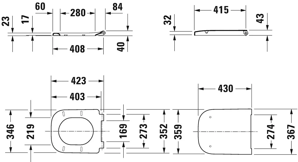 Унитаз подвесной Duravit Happy D.2 2222098900 64591300 с микролифтом, безободковый, глянцевый черный Sancos — официальный сайт