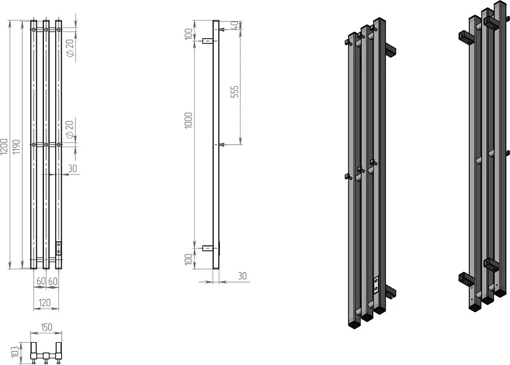 Полотенцесушитель электрический Двин X-3 plaza neo 120х12, матовый черный Sancos — официальный сайт