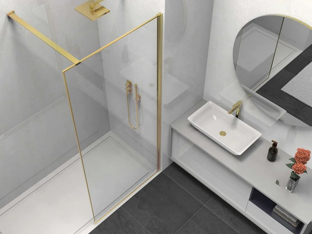 Душевая перегородка Walk-In VSW-1HS900CLG, 900*2000, брашированное золото, стекло прозрачное Sancos — официальный сайт