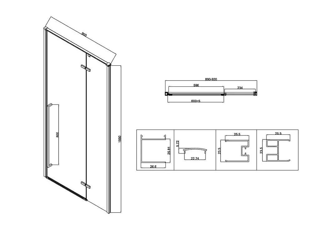 Душевая дверь в нишу Vincea Slim-N VDPH-5SN900CLB 90 см, профиль черный матовый, стекло прозрачное Sancos — официальный сайт