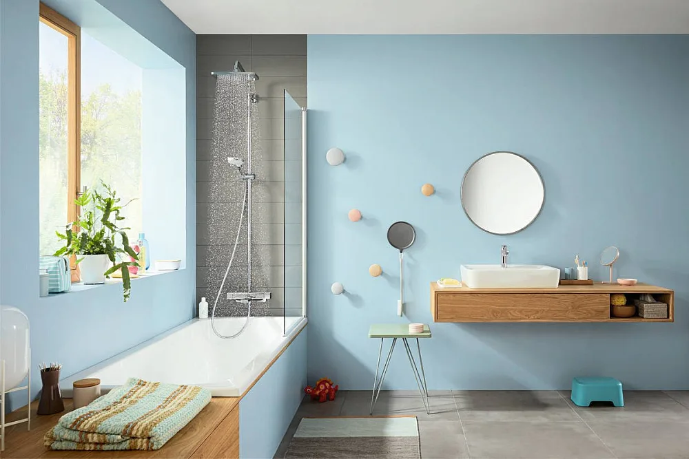 Душевая стойка Hansgrohe Croma 27687000, для ванны с душем, с термостатом Sancos — официальный сайт