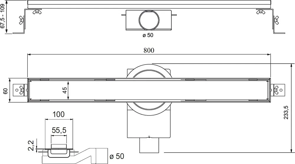 Душевой трап (лоток) Plumberia Selection PSL Linear 80 см, черный матовый Sancos — официальный сайт