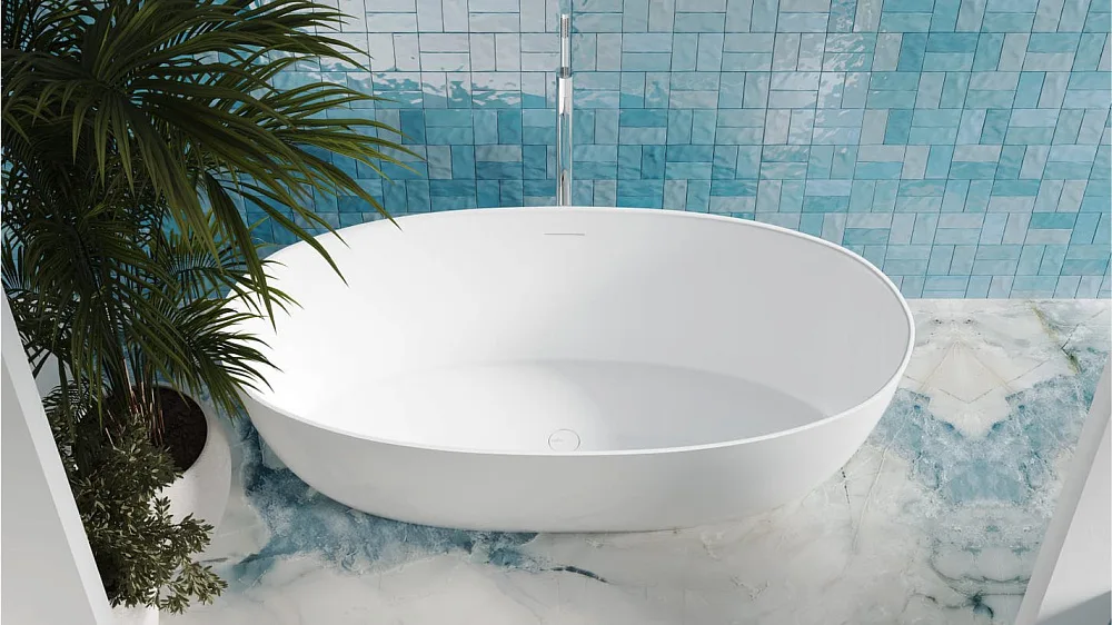 Ванна из искусственного камня Salini Alda S-Sense 180x90 см, отдельностоящая, белая, овальная, со сл Sancos — официальный сайт
