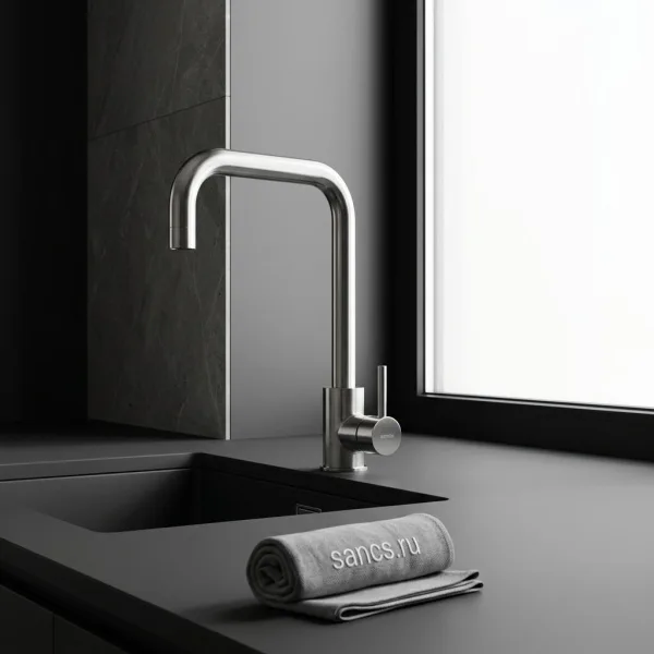 Смеситель для кухни Sancos Stainless, с поворотным Г изливом, нержавеющая сталь, SC12002SS Sancos — Оригинал