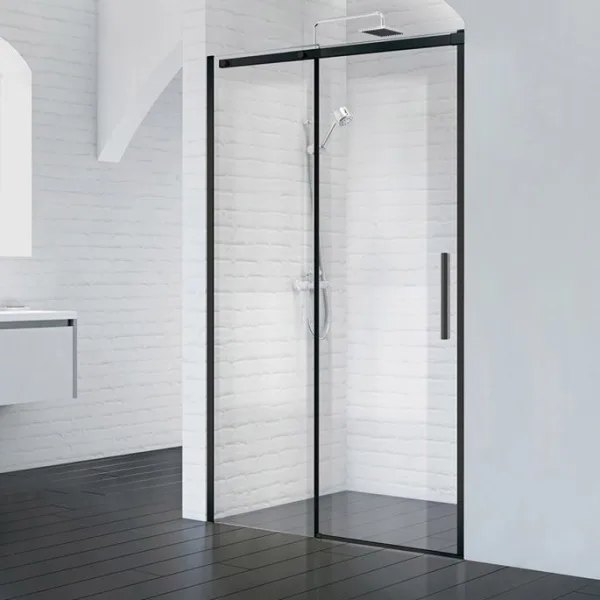 Душевая дверь в нишу BelBagno Acqua -BF-1-130-C-NERO профиль черный матовый Sancos — Оригинал