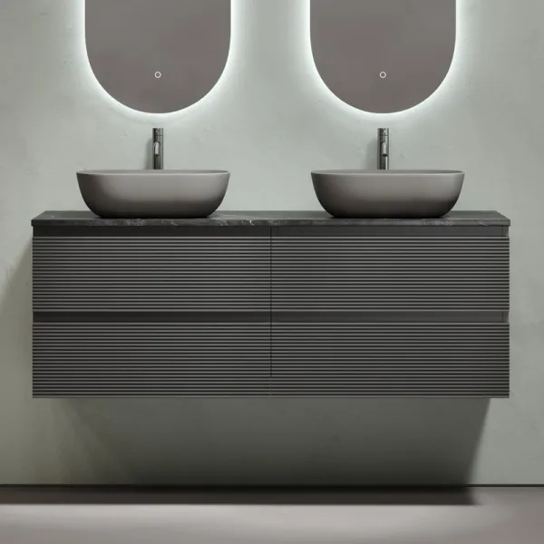 Тумба с раковиной Sancos Folk 140 grey soft, столешница черный мрамор TT140A1X, раковина CN6009MDH Sancos — Оригинал