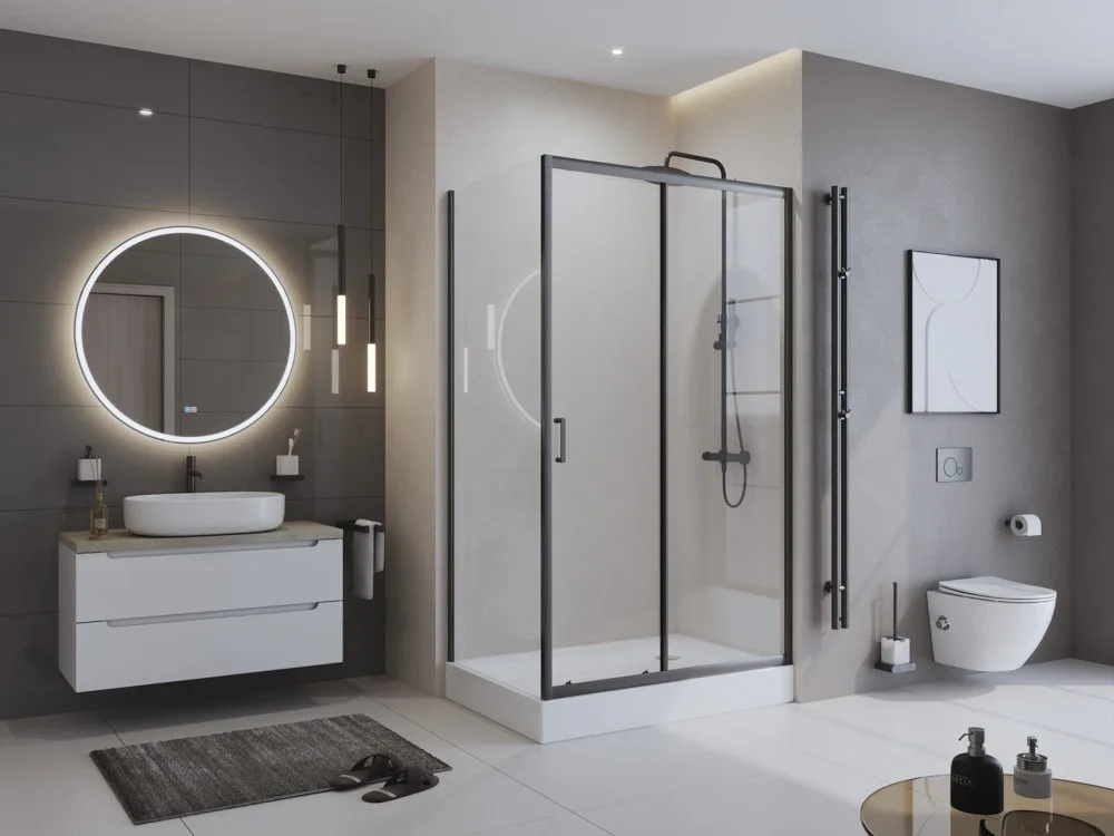 Душевой уголок BelBagno Uno 195 AH 1 120/80 C Nero профиль черный, стекло прозрачное Sancos — официальный сайт