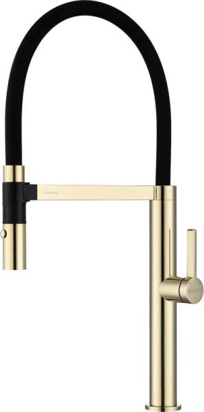 Смеситель для кухни Paulmark Leader Le214101-G, с гибким изливом, золото Sancos — Оригинал