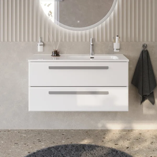 Тумба под раковину без столешницы Cezares Eco Cer-N 100 R bianco lucido, ручки серые Sancos — Оригинал