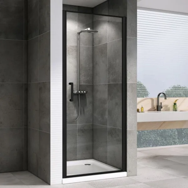 Душевая дверь в нишу Abber Sonnenstrand AG04090B 90 см, профиль черный, стекло прозрачное Sancos — Оригинал
