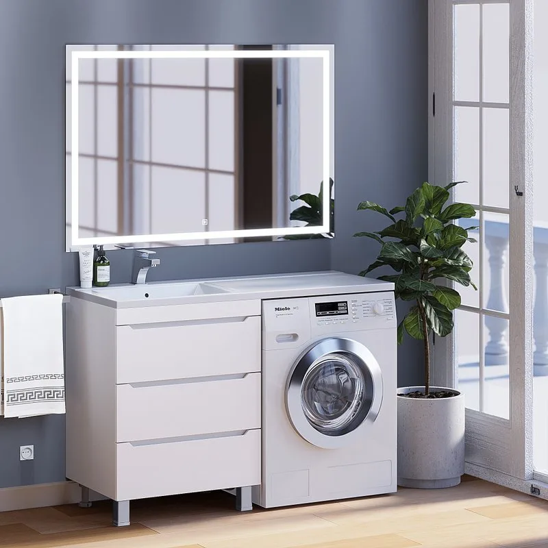 Тумба под раковину без столешницы Uperwood Tanos 60 под стиральную машину, напольная, белый, 3 ящика Sancos — официальный сайт