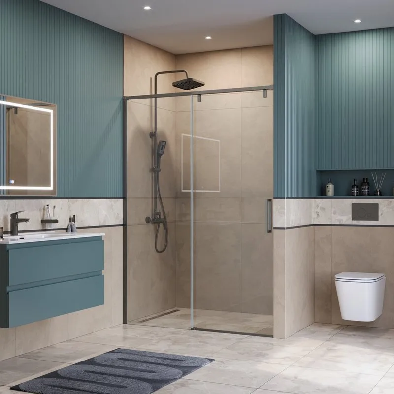 Душевая дверь в нишу BelBagno Soft Close-1 BF-1-140-C-GM профиль оружейная сталь Sancos — официальный сайт